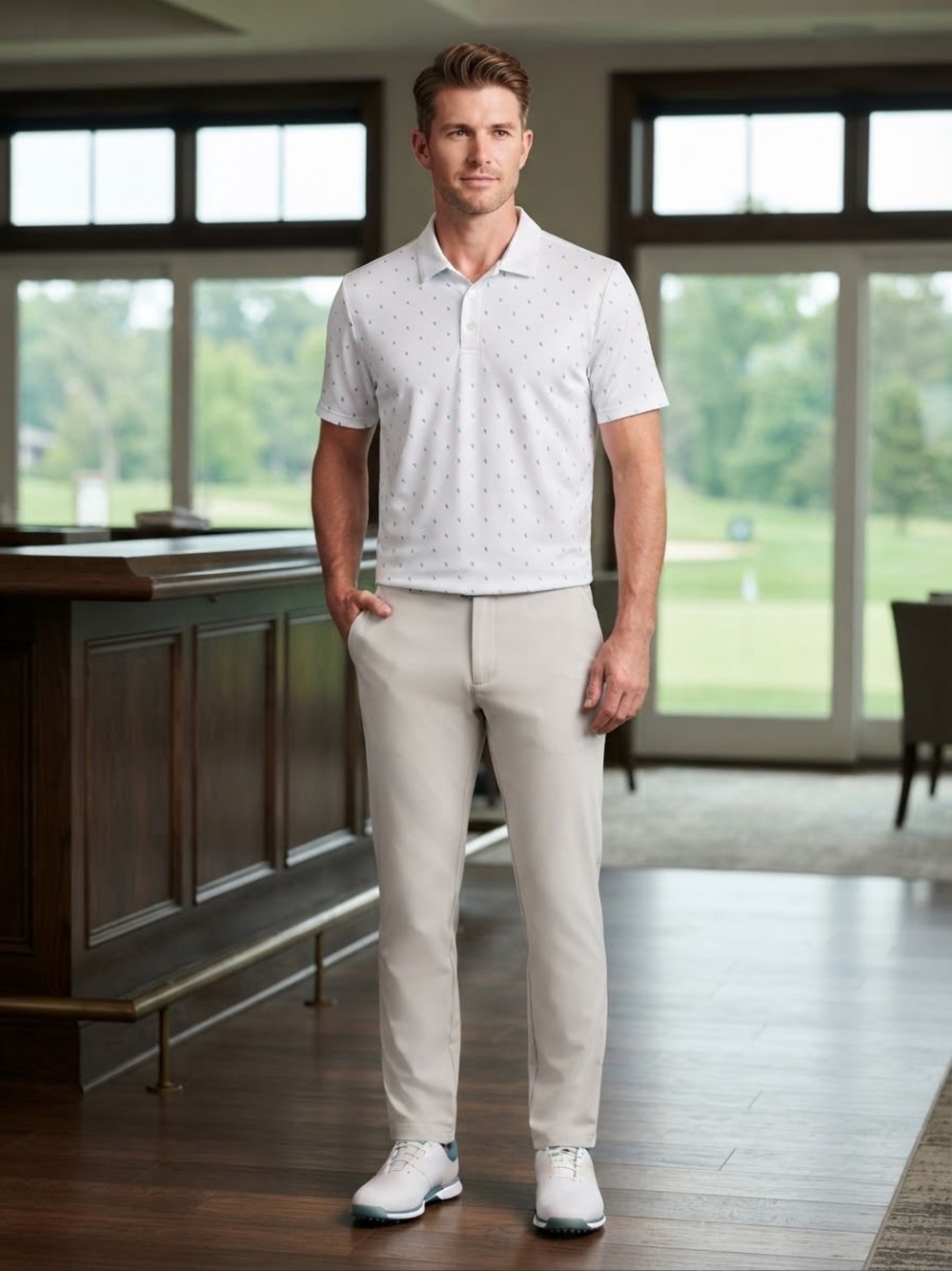 Adidas Men's White Short-Sleeve Polo with Subtle Print